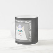Geburtstag Fluffy White Cat Mattierte Tasse aus Gl (Vorderseite Links)