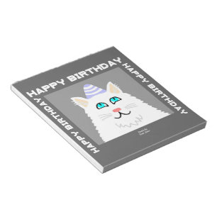 Geburtstag Fluffy White Cat Notepad Notizblock