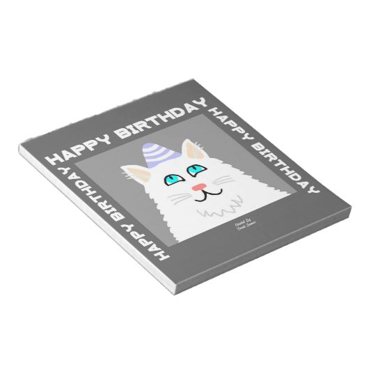 Geburtstag Fluffy White Cat Notepad Notizblock (angewinkelt)