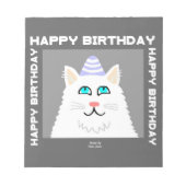 Geburtstag Fluffy White Cat Notepad Notizblock (Vorderseite)