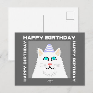 Geburtstag Fluffy White Cat Postcard Postkarte