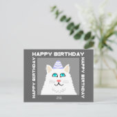 Geburtstag Fluffy White Cat Postcard Postkarte (Stehend Vorderseite)