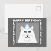Geburtstag Fluffy White Cat Postcard Postkarte (Vorne/Hinten)