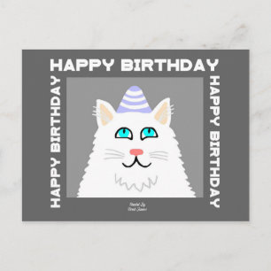 Geburtstag Fluffy White Cat Postcard Postkarte