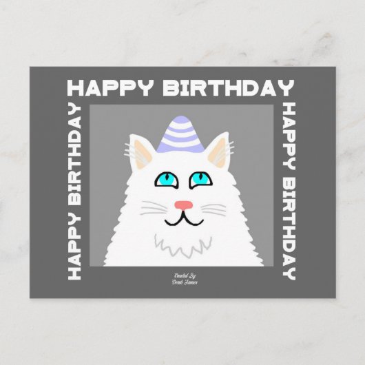 Geburtstag Fluffy White Cat Postcard Postkarte (Vorderseite)