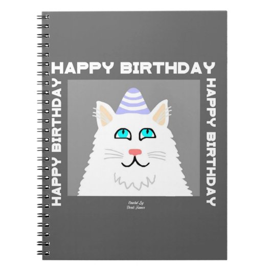 Geburtstag Fluffy White Cat Spiral Notebook Notizblock (Vorderseite)