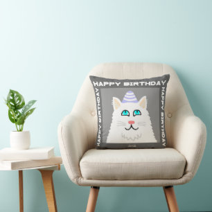 Geburtstag Fluffy White Cat Square Throw Kissen Ki