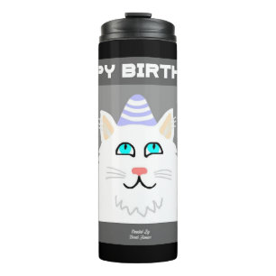 Geburtstag Fluffy White Cat Thermal Tumbler Thermosbecher