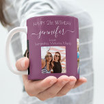 Geburtstag Foto besten Freunde Namen plum lila Kaffeetasse<br><div class="desc">Ein Geschenk von Freunden für den 21. Geburtstag einer Frau, die ihr Leben mit 3 Fotos von ihr, ihren Freunden, ihrer Familie, ihrem Interesse oder ihren Haustieren feiert. Personalisieren und fügen Sie ihren Namen, Alter 21 und Ihre Namen. Ein gürteliger, weiblicher Pflaume, lila Hintergrund. Ihr Name ist mit einem modernen...</div>