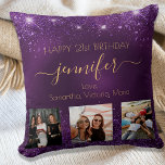 Geburtstag Foto bester Freund lila Namen BESTE FRE Kissen<br><div class="desc">Ein Geschenk von Freunden für den 21. Geburtstag einer Frau, die ihr Leben mit 3 Fotos von ihr, ihren Freunden, ihrer Familie, ihrem Interesse oder ihren Haustieren feiert. Personalisieren und fügen Sie ihren Namen, Alter 21 und Ihre Namen. Goldene Buchstaben. Eine schicke, weibliche lila Hintergrundfarbe. Die lila Farbe ist ungleichmäßig....</div>