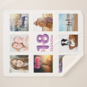 Geburtstag Foto Collage weiß lila Name Sherpadecke (Vorderseite (Horizontal))