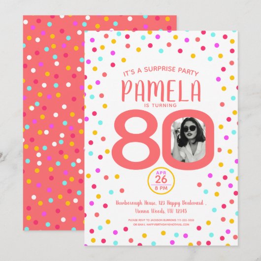 Geburtstag Foto Lebendkorallenkonfetti Einladung (Vorne/Hinten)