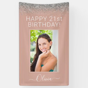Geburtstag Foto Rose Gold Blush Pink Silver Glitze Banner