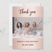 Geburtstag Foto Rose Gold Dank Karte (Vorderseite)