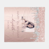 Geburtstag Foto Rose Gold Glitzer Rosa Silberglasu Fleecedecke (Vorderseite (Horizontal))