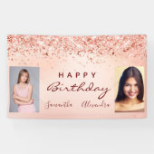 Geburtstag Foto Rose Gold Rosa Glitzer Freunde Banner (Horizontal)