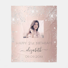 Geburtstag Foto Rose Gold Silberstaub Name Glitzer Fleecedecke