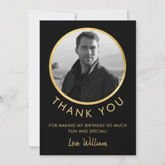 Geburtstag Foto Schwarz und Gold Dankeskarte (Vorderseite)