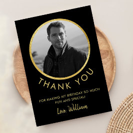 Geburtstag Foto Schwarz und Gold Dankeskarte