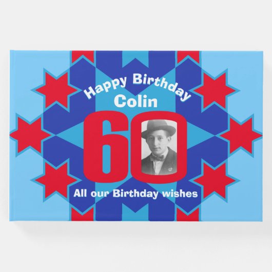 Geburtstag Foto Star Rot Blau Gästebuch (Vorderseite)