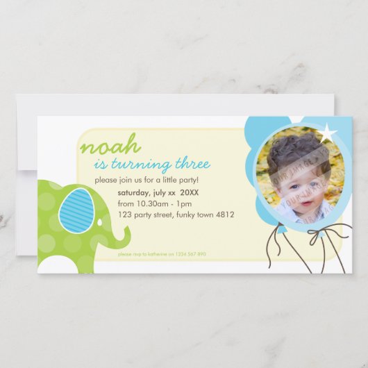 GEBURTSTAG FOTOKARTE: Elefant + Ballone 6 (Vorderseite)