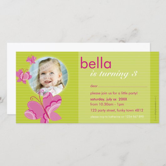 GEBURTSTAG FOTOKARTE:: Flutterbyschmetterling 4 (Vorne/Hinten)
