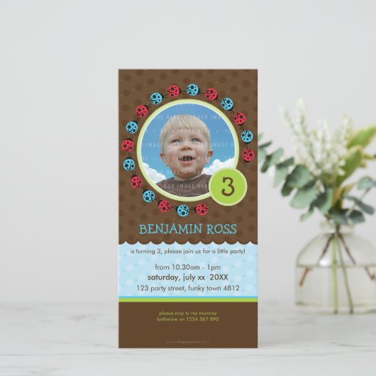 GEBURTSTAG FOTOKARTE: Ladybird circle 1P (Stehend Vorderseite)