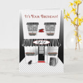 Geburtstag - Franzosen Cafe - Schwarzes/Rot/Weiß Karte (Gelbe Blume)