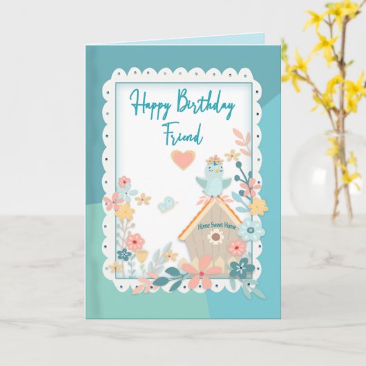 Geburtstag, Freund, Aquarellvögel und Blume Karte (Gelbe Blume)