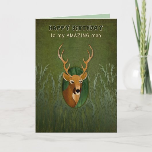 Geburtstag, Freund, Deer with Antlers in Bush Karte (Vorderseite)