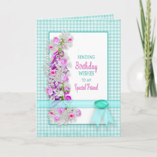 Geburtstag, Freund, Garten Blume auf Gingham Karte