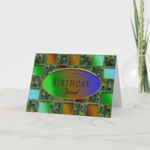 GEBURTSTAG FREUND, PEACOCK FEATHERS KARTE