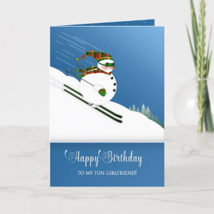 Geburtstag, Freundin, Happy Snowman Skifahren Karte