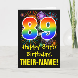 Geburtstag: Fun Fireworks Pattern + Rainbow 89 Karte
