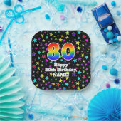 Geburtstag: Fun Stars Muster und Regenbogen "80" Pappteller (Party)