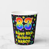 Geburtstag: Fun Stars Muster und Regenbogen 83 Pappbecher (Vorderseite)