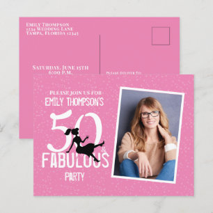 Geburtstag Fünfzig und üppiges Foto Pink Cocktails Postkarte