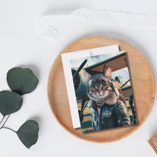 Geburtstag Funny Cat Pilot & Flugzeug Luftfahrthel Postkarte