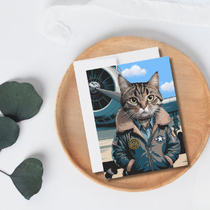 Geburtstag Funny Cat Pilot & Flugzeug Luftfahrthel Postkarte