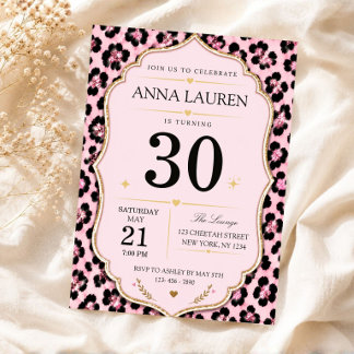 Geburtstag für alle Altersgruppen im rosa Leoparde Einladung