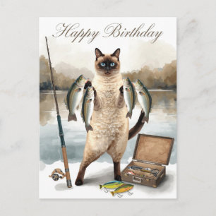 Geburtstag für Angelfreunde mit Wasserfarben-Fisch Postkarte
