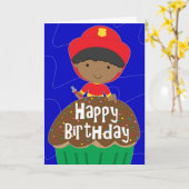 Geburtstag für Boy - Kleiner Feuerwehrmann mit Cup Karte (Gelbe Blume)