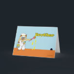 Geburtstag für Brother Cat Painting on Wall Karte<br><div class="desc">Geburtstag für Bruder. Niedliche Abbildung eines Katzenmalers in einer MalUniform mit Farbkanüle und Pinsel. Es malt das Wort "Bruder" auf eine blaue Wand. Ein Mausloch ist in der Wand. Bild,  Kunst und Vers Copyright © Shoaff Ballanger Studios.</div>