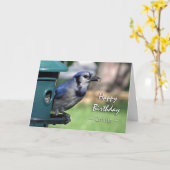 Geburtstag für Cousin, Blue Jay auf Vogeleinzug Karte (Gelbe Blume)