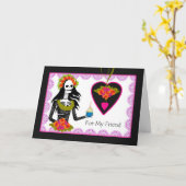 Geburtstag für Freunde, Lady Skeleton, Cupcake Karte (Gelbe Blume)