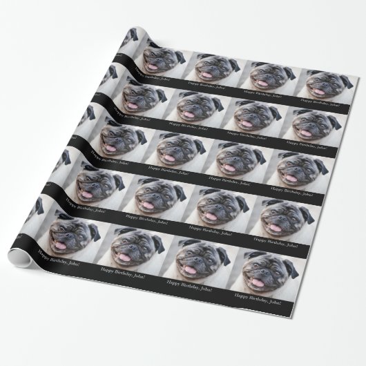 Geburtstag, für John, niedlicher Mops, Geschenkpapier (Ungerollt)