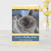 Geburtstag für Oma, Katze im Wäschetrockner Karte (Gelbe Blume)