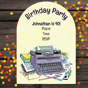 Geburtstag für Schriftsteller Vintage-Lila-Schreib Acryleinladungen