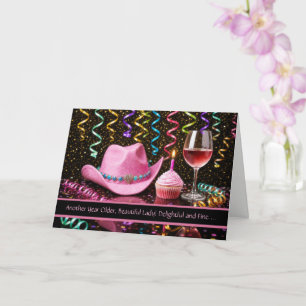 Geburtstag für sie Frau Süße Rosa Cowgirl Hut Wein Karte