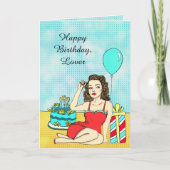 Geburtstag für Sim Sexy Pinup Retro Lady Karte (Vorderseite)
